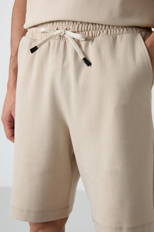 Bej Oversize Fit Basic Erkek Şort Takım - 85292 - 2