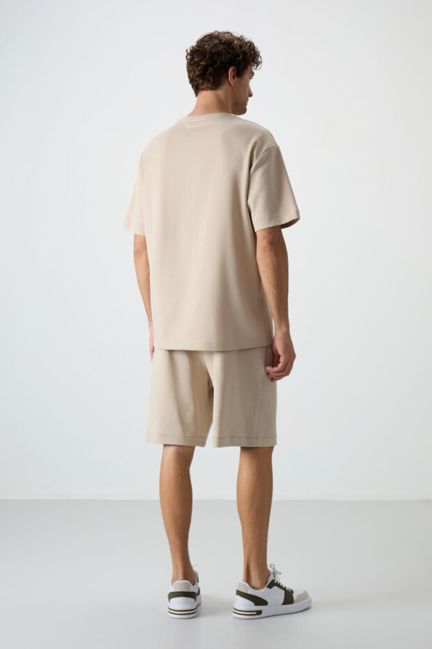 Bej Oversize Fit Basic Erkek Şort Takım - 85292 - 4