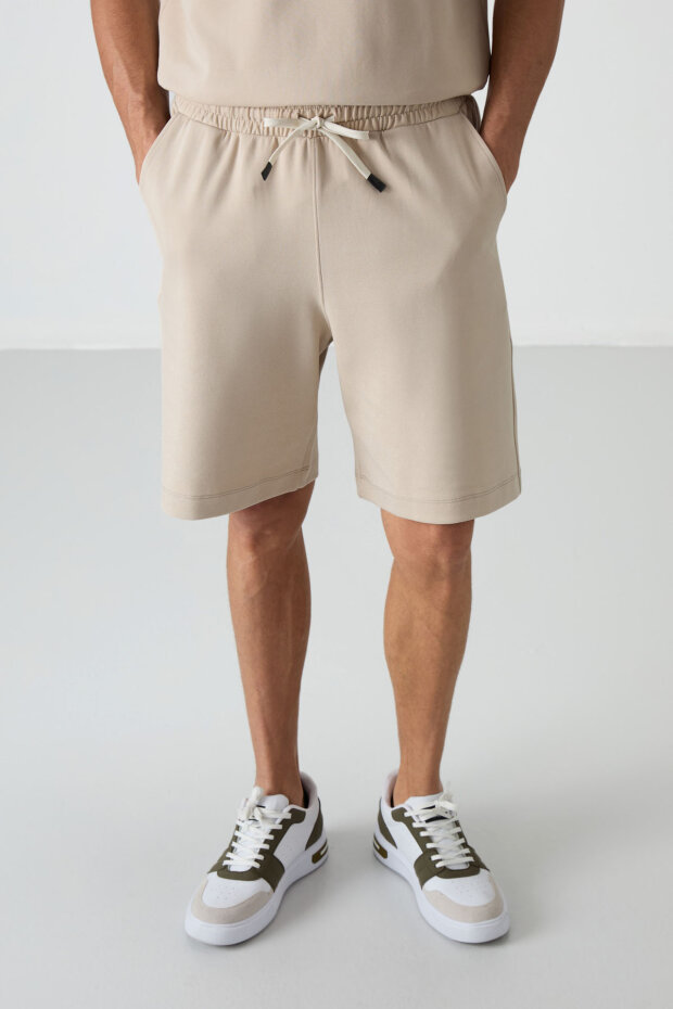 Bej Oversize Fit Basic Erkek Şort Takım - 85292 - 7