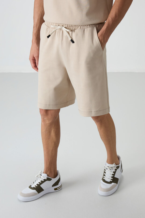 Bej Oversize Fit Basic Erkek Şort Takım - 85292 - 8