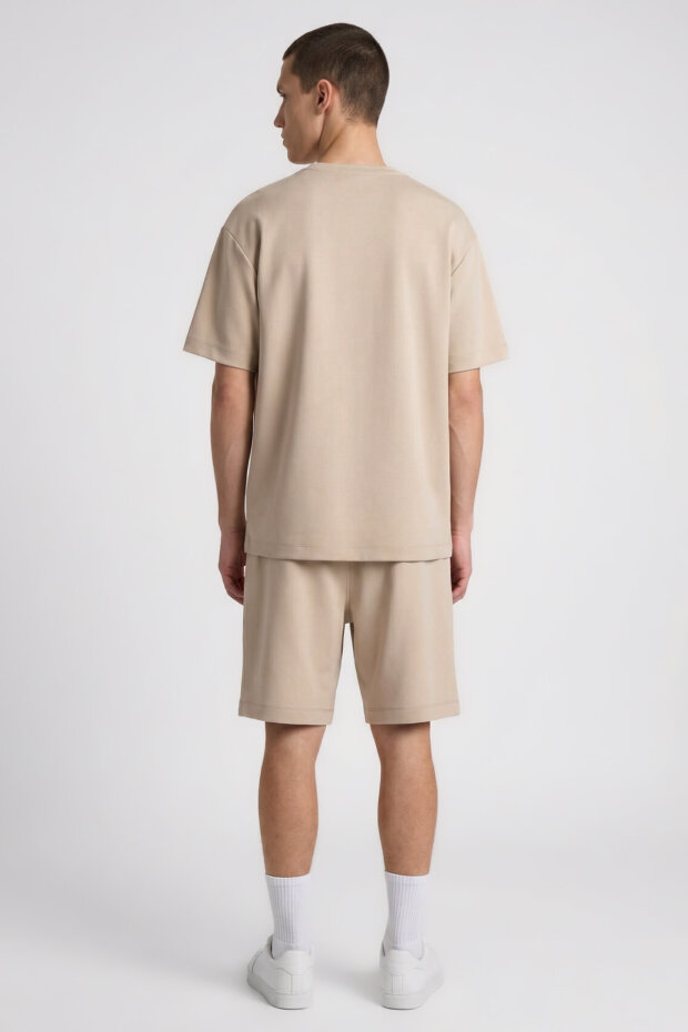 Bej Oversize Fit Basic Erkek Şort Takım - 85292 - 7