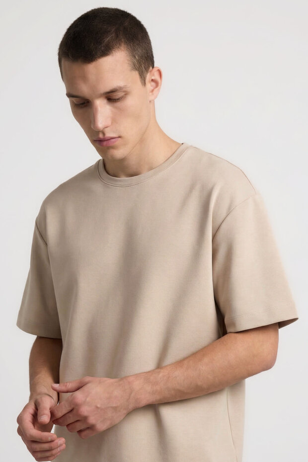 Bej Oversize Fit Basic Erkek Şort Takım - 85292 - 4