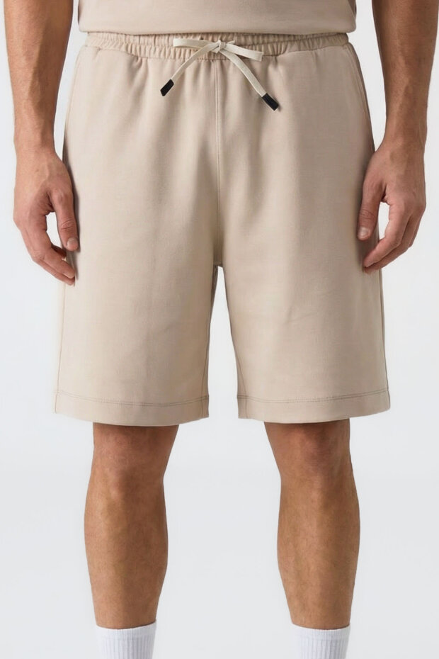Bej Oversize Fit Basic Erkek Şort Takım - 85292 - 2