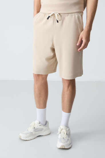 Bej Pamuklu Kalın Yumuşak Dokulu Comfort Fit Basic Erkek Şort Takım - 85257 - Air Jones (1)