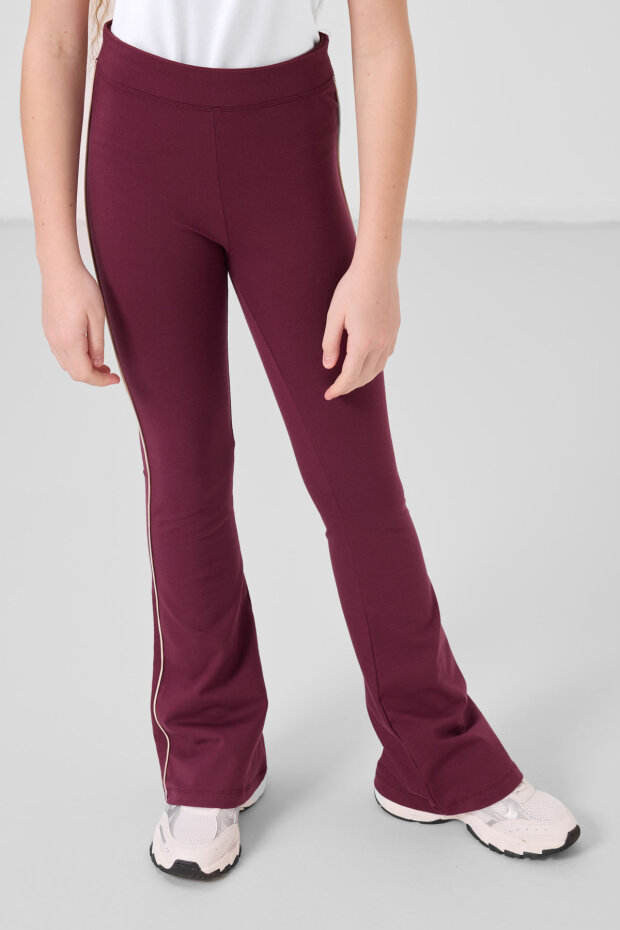 Bej-Bordo Pamuklu O Yaka Standart Fit Basic İspanyol Paça Kız Çocuk Tayt Takım - 75192 - 4