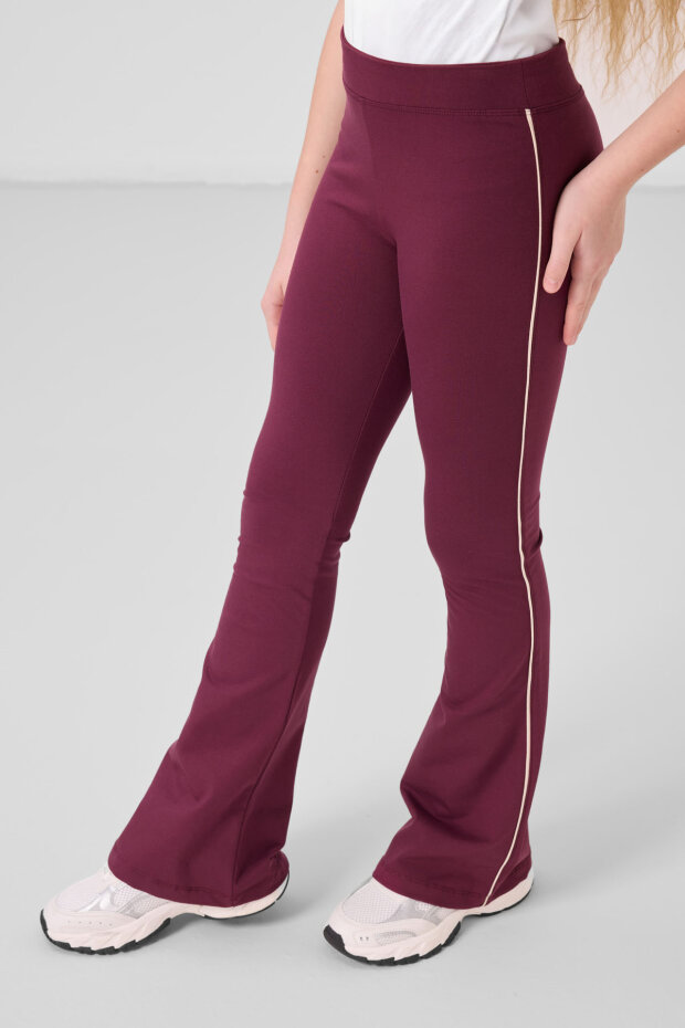 Bej-Bordo Pamuklu O Yaka Standart Fit Basic İspanyol Paça Kız Çocuk Tayt Takım - 75192 - 2