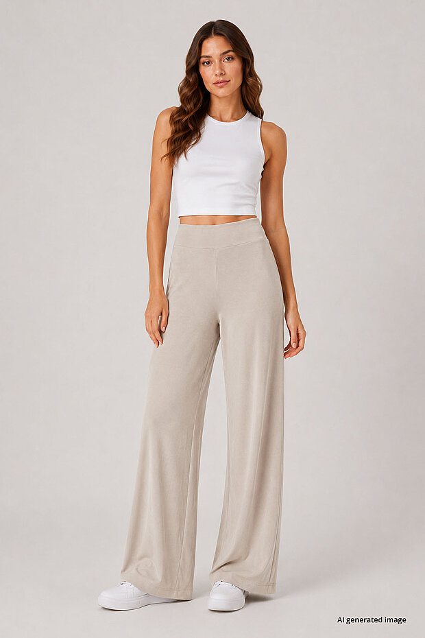 Bej Comfort Fit Geniş Paça Korsajlı Palazzo Kadın Pantolon - 94681 - 2