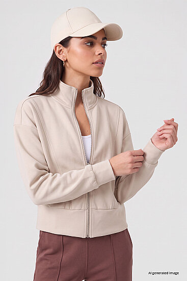 Bej Dik Yaka Standart Kalıp Crop Kadın Sweatshirt - 97317 