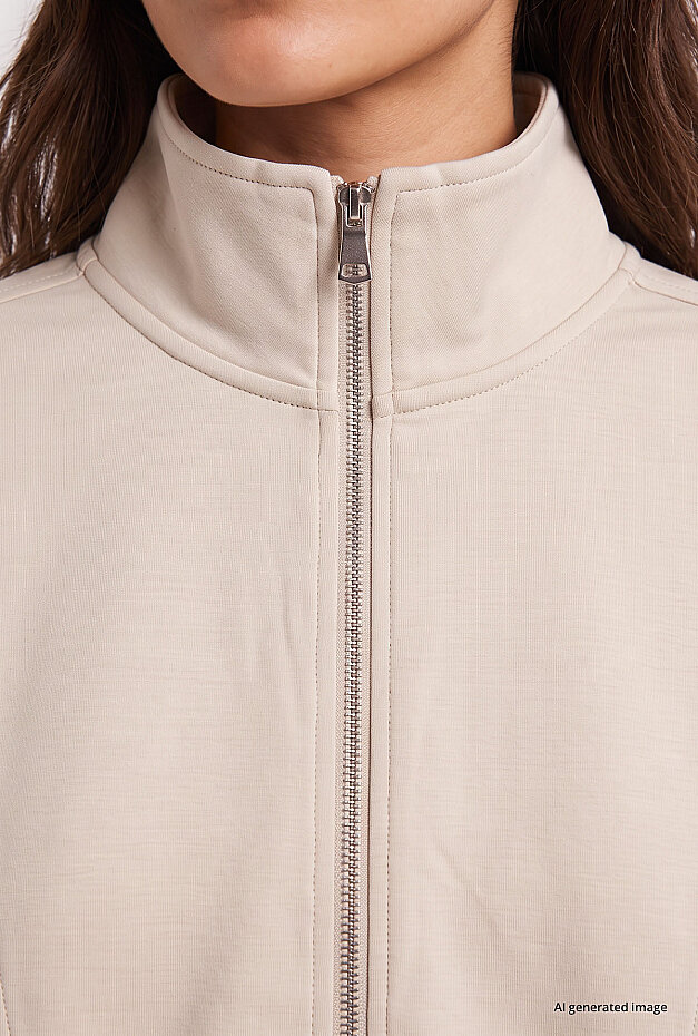 Bej Dik Yaka Standart Kalıp Crop Kadın Sweatshirt - 97317 - 4