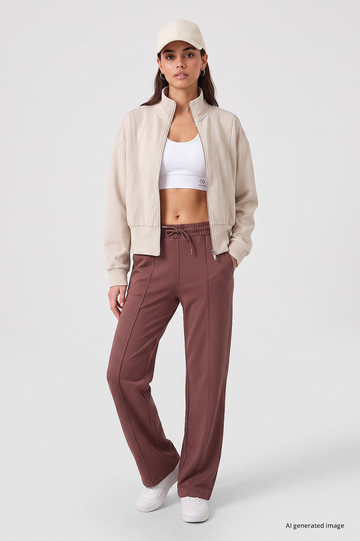 Bej Dik Yaka Standart Kalıp Crop Kadın Sweatshirt - 97317 - TOMMYLIFE (1)