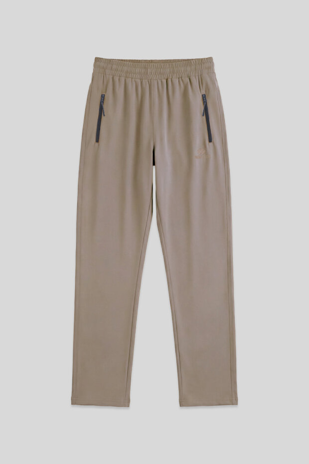 Bej Erkek Fermuarlı Üç Cepli Standart Kalıp Klasik Paça Eşofman Alt - 84768 - 1