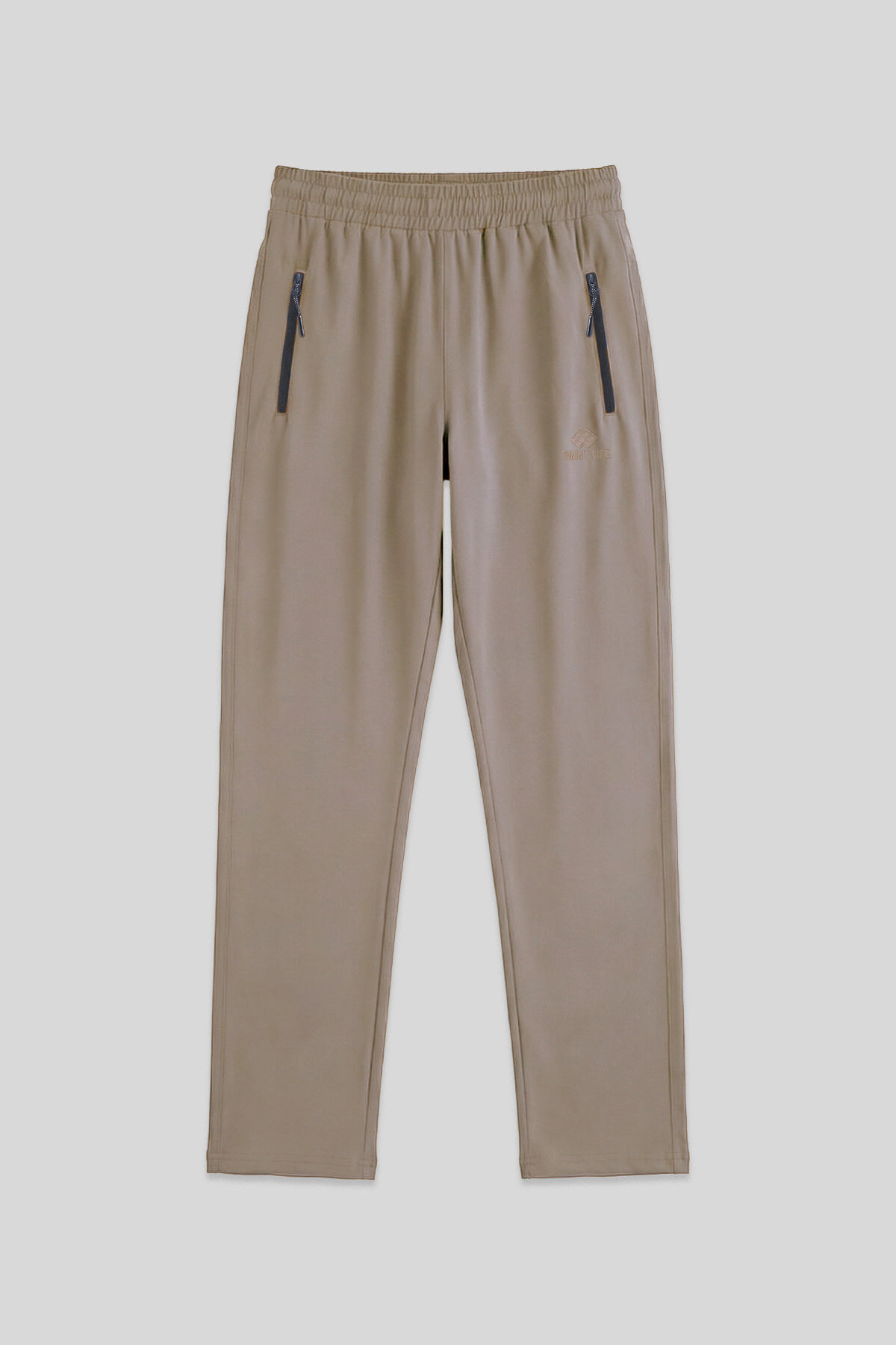 Bej Erkek Fermuarlı Üç Cepli Standart Kalıp Klasik Paça Eşofman Alt - 84768 - TOMMYLIFE