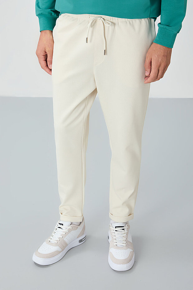 Bej Yüzeyi Dokulu Standart Fit Erkek Eşofman Alt - 82154 - 4