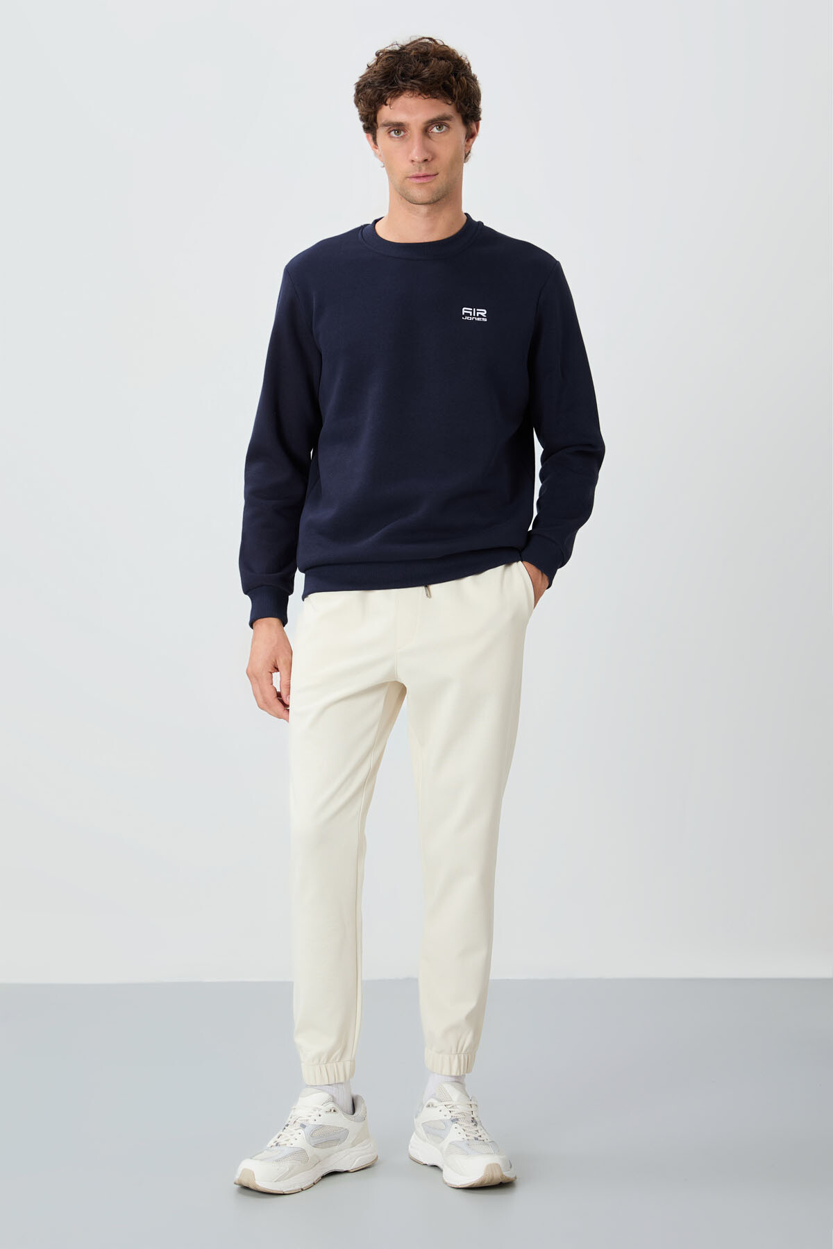 Bej Yüzeyi Dokulu Standart Fit Erkek Eşofman Alt - 82156 - Air Jones