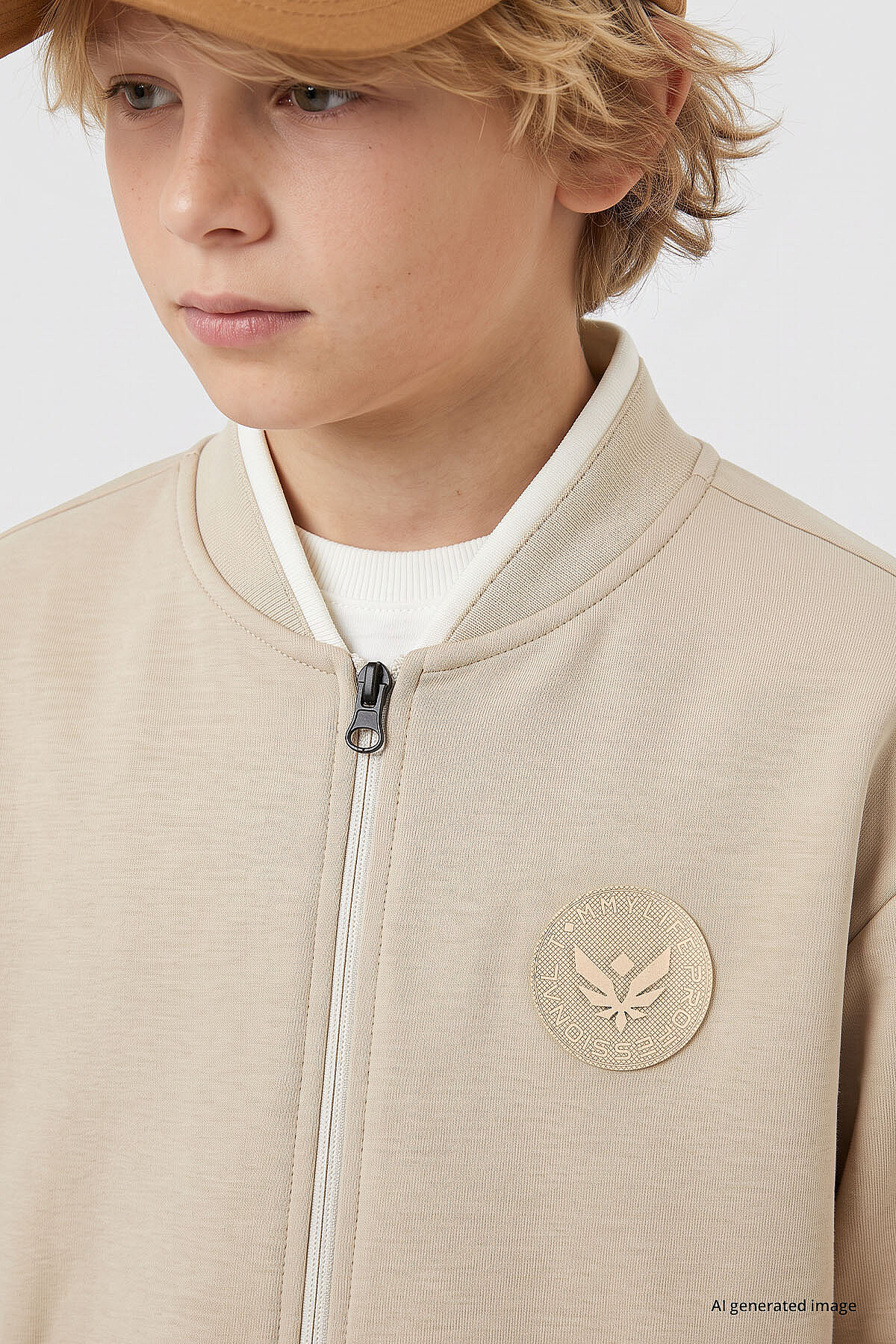 Bej Standart Fit Kolej Yaka Fermuarlı Basic Erkek Çocuk Ceket - 11326 - TOMMYLIFE (1)