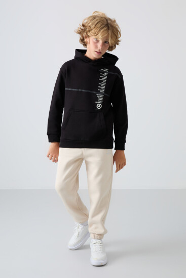 Bej Pamuklu Kalın İçi Tüylü Yumuşak Dokulu Standart Fit Baskılı Erkek Çocuk Eşofman Alt - 11225 - TOMMYLIFE