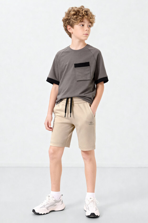 Bej Standart Fit Basic Performans Erkek Çocuk Şort - 11303 - 2