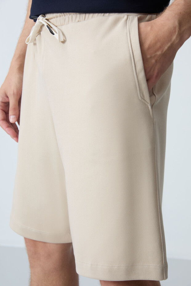 Bej Pamuklu Kalın Yumuşak Dokulu Standart Fit Basic Erkek Şort - 81275 - 3