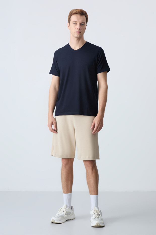 Bej Pamuklu Kalın Yumuşak Dokulu Standart Fit Basic Erkek Şort - 81275 - 6