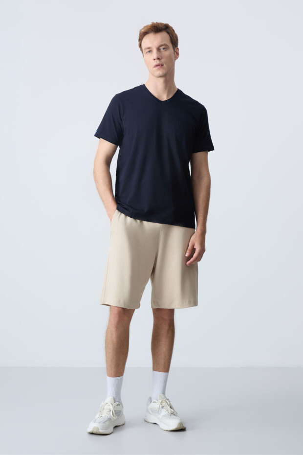 Bej Pamuklu Kalın Yumuşak Dokulu Standart Fit Basic Erkek Şort - 81275 - 4