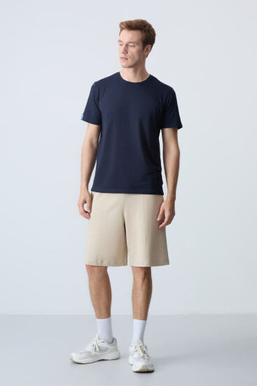 Bej Pamuklu Kalın Yumuşak Dokulu Standart Fit Basic Erkek Şort - 81277 - Air Jones