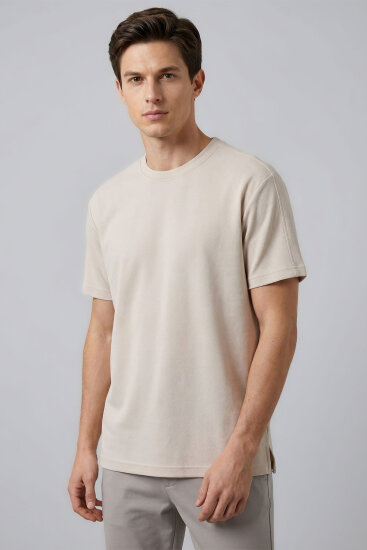Bej Rahat Form Esnek Nefes Alabilir Erkek T-Shirt - 88495 - TOMMYLIFE (1)