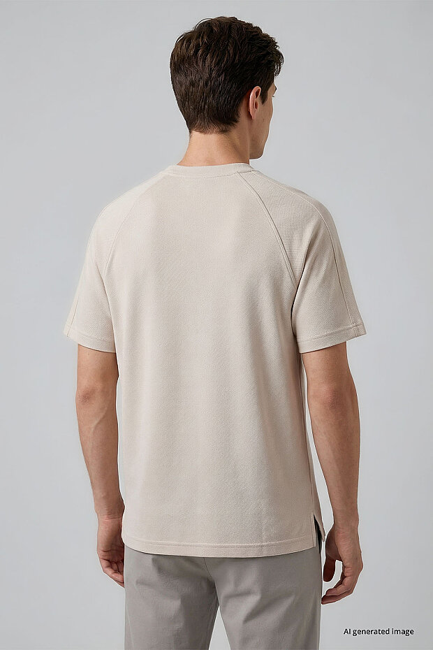 Bej Rahat Form Esnek Nefes Alabilir Erkek T-Shirt - 88495 - 3