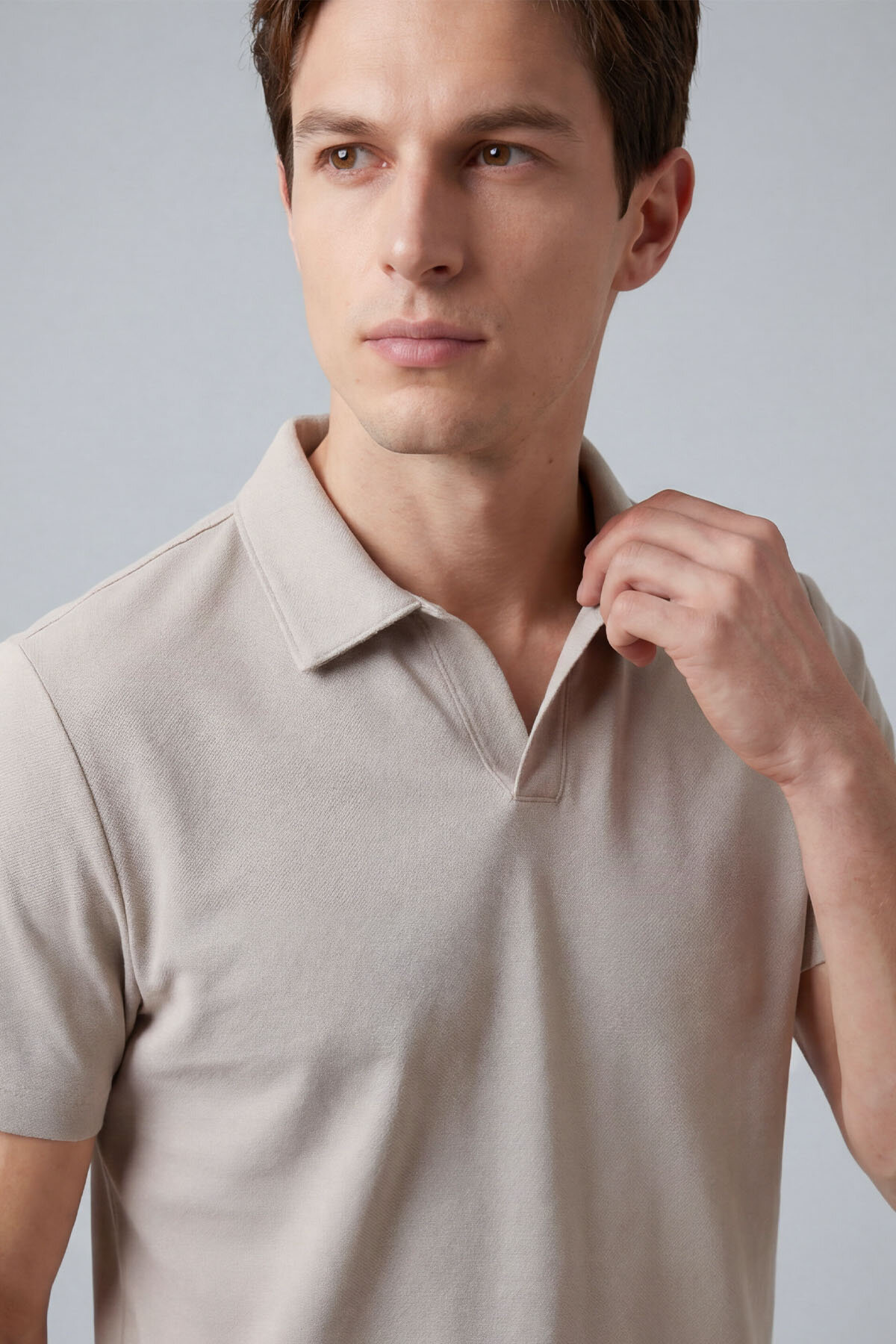 Bej Rahat Form Yumuşak Dokulu Polo Yaka Erkek T-Shirt - 88496 - TOMMYLIFE (1)