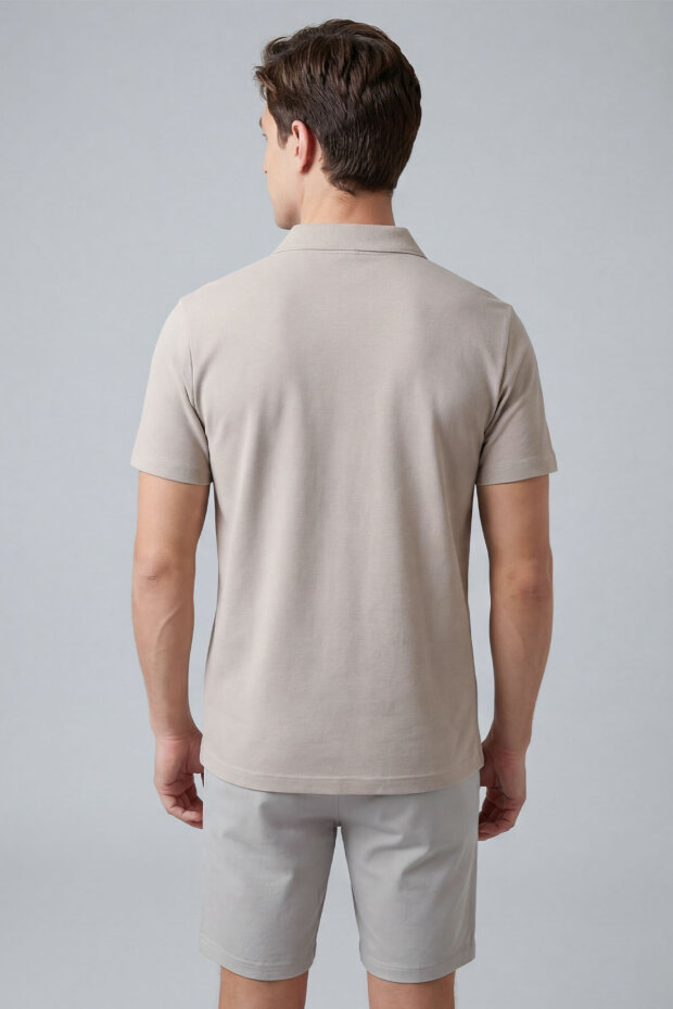 Bej Rahat Form Yumuşak Dokulu Polo Yaka Erkek T-Shirt - 88496 - 4