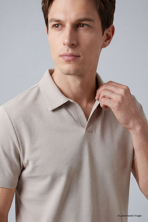 Bej Rahat Form Yumuşak Dokulu Polo Yaka Erkek T-Shirt - 88496 - 3