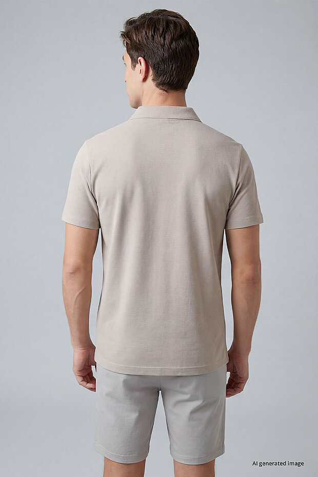 Bej Rahat Form Yumuşak Dokulu Polo Yaka Erkek T-Shirt - 88496 - 4