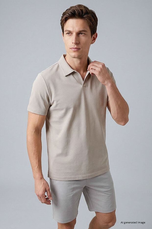 Bej Rahat Form Yumuşak Dokulu Polo Yaka Erkek T-Shirt - 88496 - 2