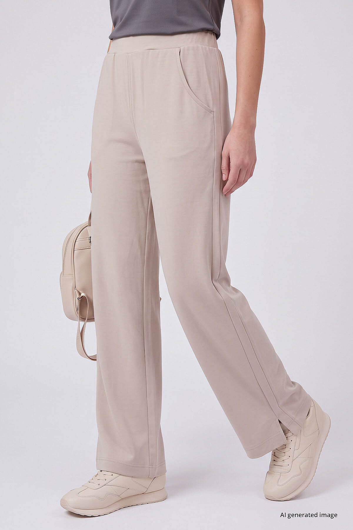 Bej Geniş Paça Pileli Kadın Pantolon - 94688 - TOMMYLIFE (1)