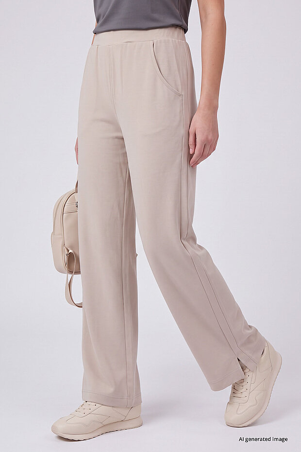Bej Geniş Paça Pileli Kadın Pantolon - 94688 - 2