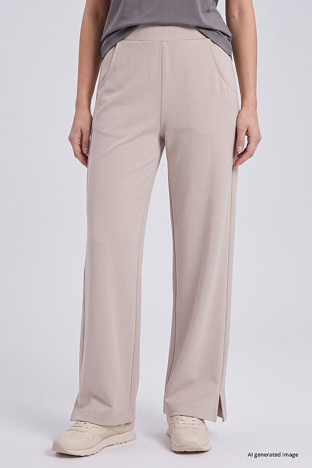 Bej Geniş Paça Pileli Kadın Pantolon - 94688 - 4