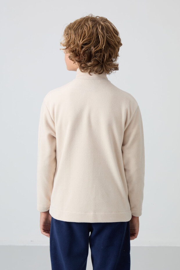 Bej Kalın Yumuşak Dokulu Standart Fit Nakışlı Polar Erkek Çocuk Sweatshirt - 11223 - 5