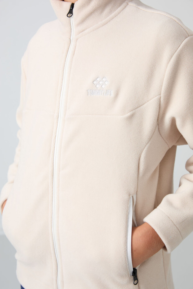 Bej Kalın Yumuşak Dokulu Standart Fit Nakışlı Polar Erkek Çocuk Sweatshirt - 11223 - 2