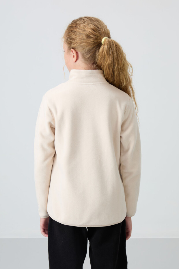 Bej Kalın Yumuşak Dokulu Standart Fit Nakışlı Polar Kız Çocuk Sweatshirt - 75154 - 6