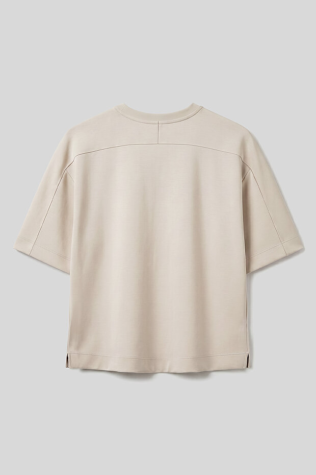 Bej O Yaka Oversize Kısa Kollu Kadın T-Shirt - 97316 - 2
