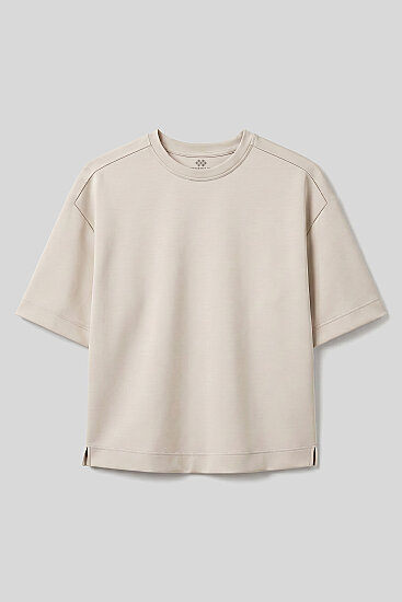 Bej O Yaka Oversize Kısa Kollu Kadın T-Shirt - 97316 