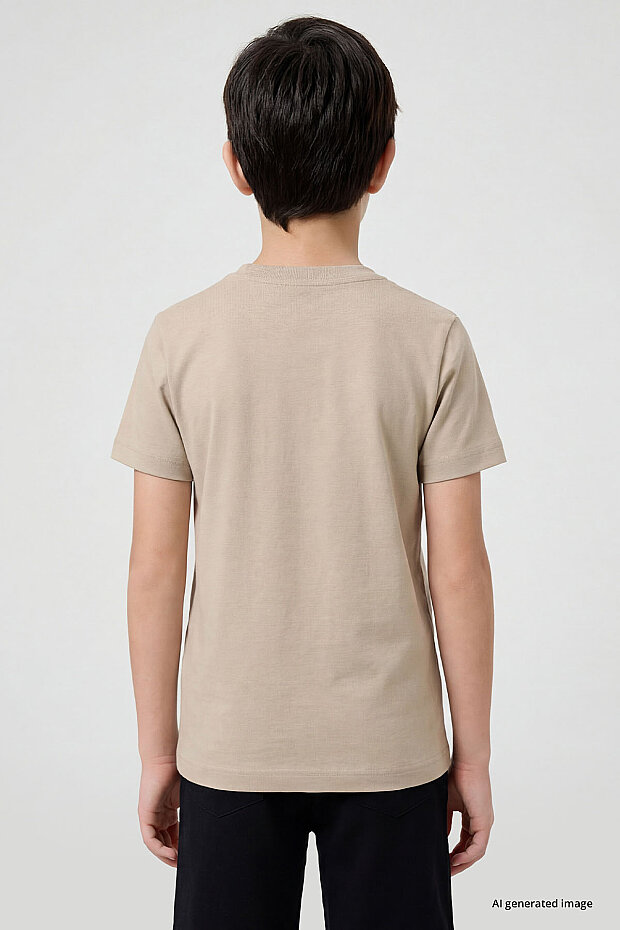 Bej O Yaka Standart Fit Basic Unisex Çocuk T-Shirt - 11328 - 5