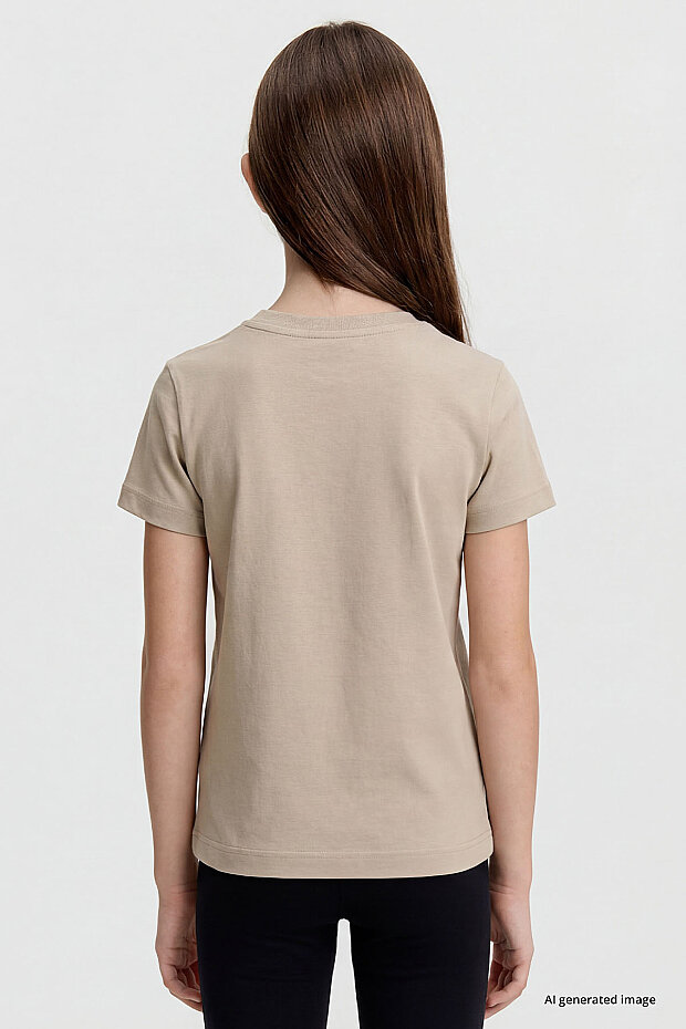 Bej O Yaka Standart Fit Basic Unisex Çocuk T-Shirt - 11328 - 6