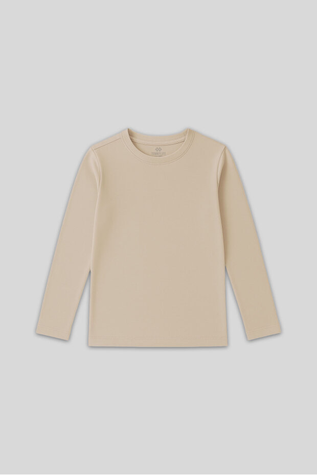 Bej O Yaka Standart Fit Basic Uzun Kollu Unisex Çocuk T-Shirt - 11329 - 3