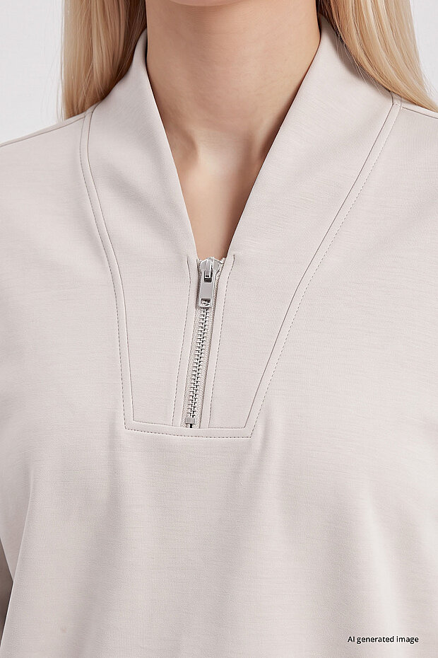 Bej Standart Kalıp Crop Geniş Paça Kadın Eşofman Takım - 95359 - 4