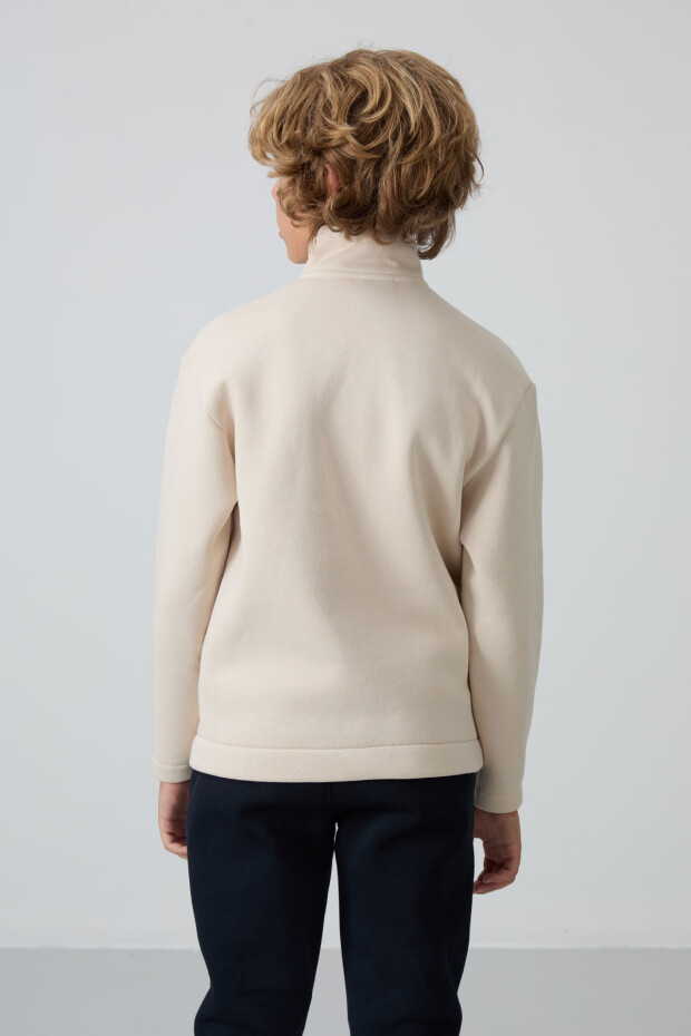Bej Pamuklu Kalın İçi Tüylü Yumuşak Dokulu Standart Fit Nakışlı Erkek Çocuk Sweatshirt - 11245 - 5
