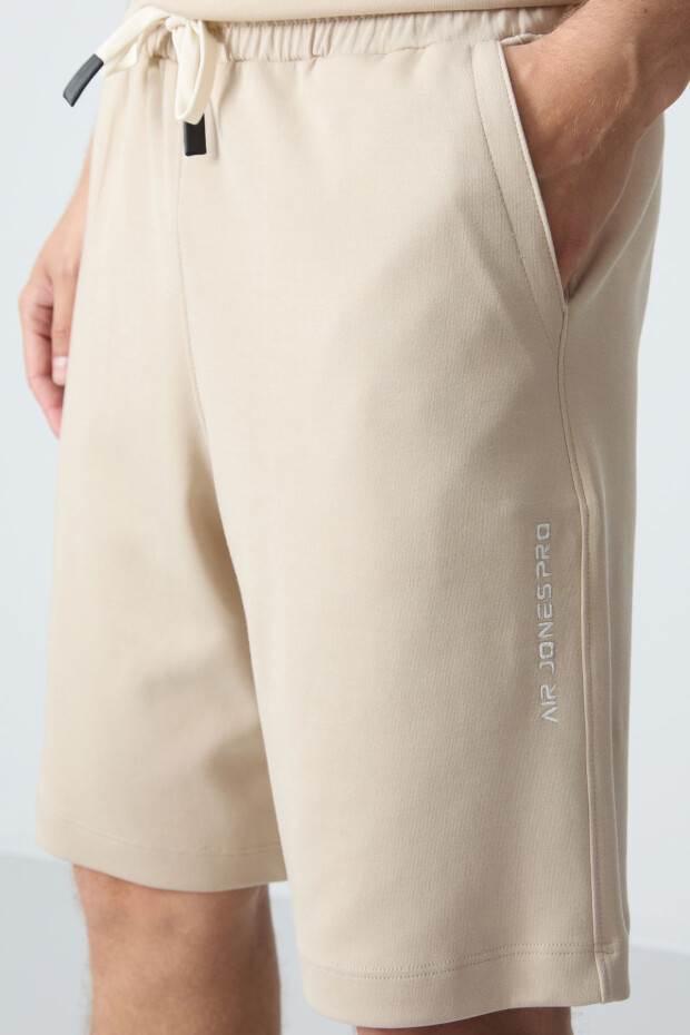 Bej Pamuklu Kalın Yumuşak Dokulu Comfort Fit Basic Erkek Şort Takım - 85257 - 7