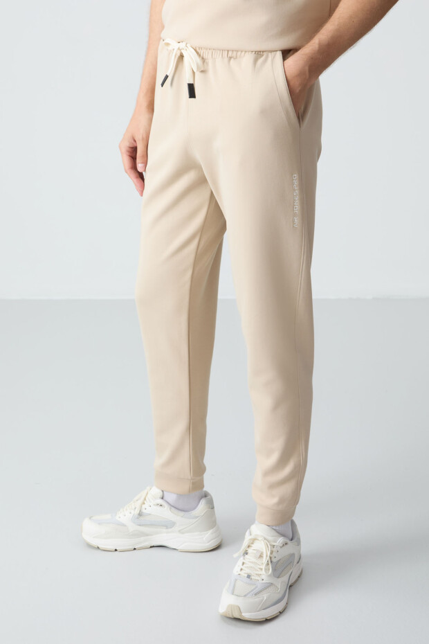 Bej Pamuklu Kalın Yumuşak Dokulu Oversize Fit Basic Erkek Eşofman Takım - 85261 - 6