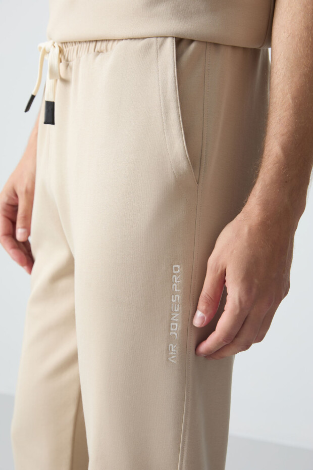 Bej Pamuklu Kalın Yumuşak Dokulu Oversize Fit Basic Erkek Eşofman Takım - 85261 - 7