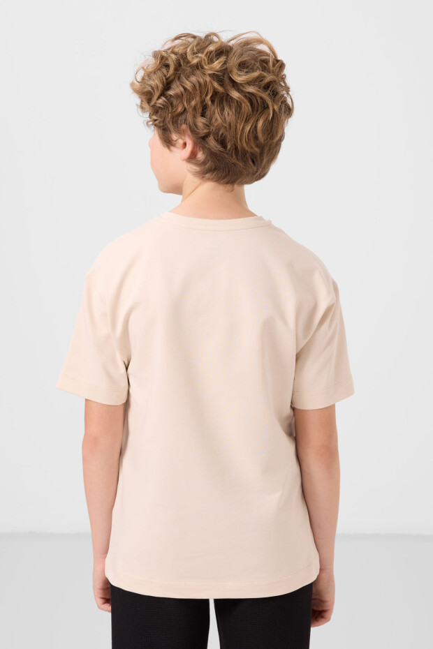 Bej Pamuklu Yumuşak Dokulu Oversize Baskılı Erkek Çocuk T-Shirt - 11285 - 5