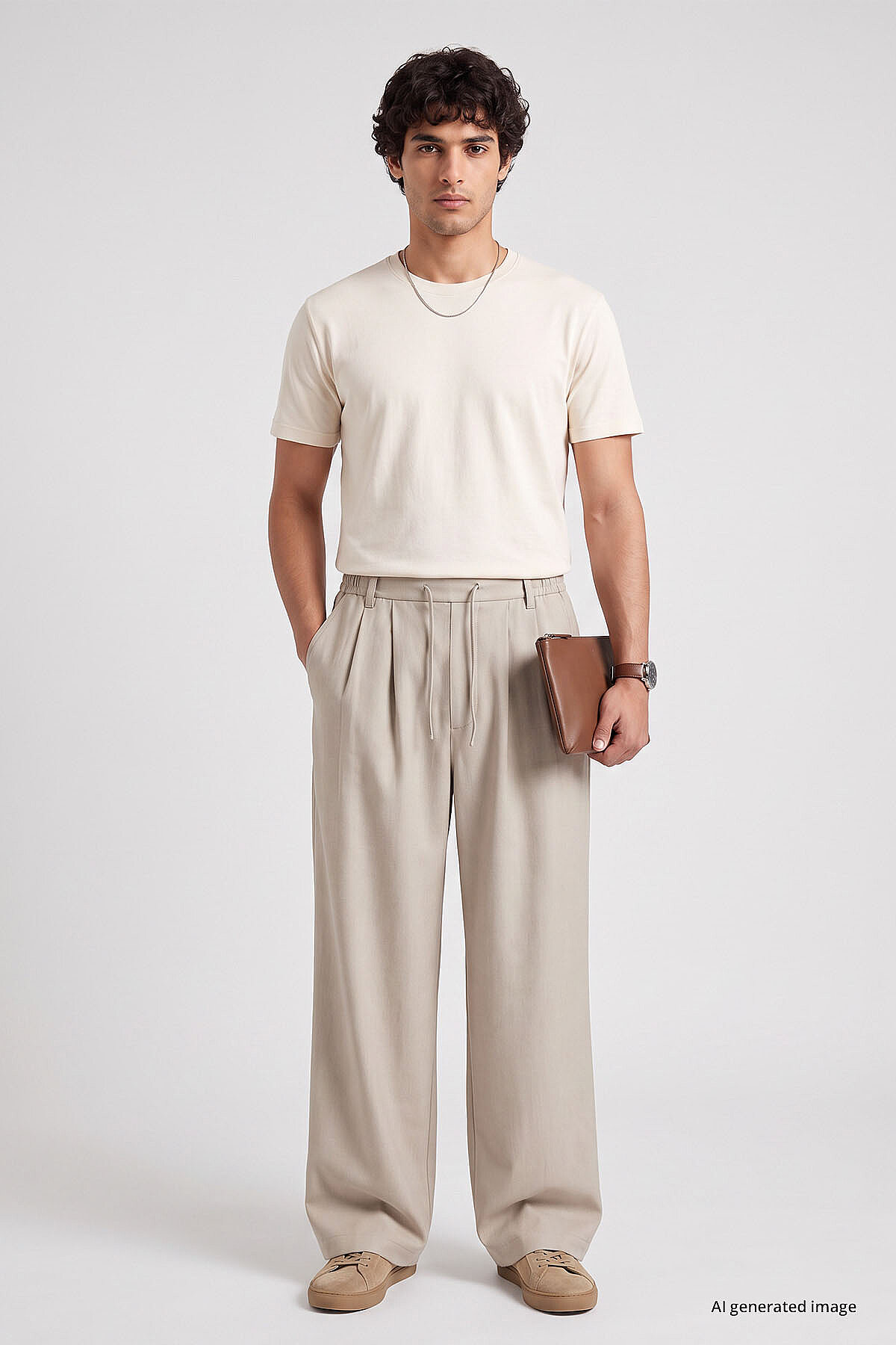 Bej Pileli Dokuma Palazzo Erkek Pantolon - 82201 - TOMMYLIFE